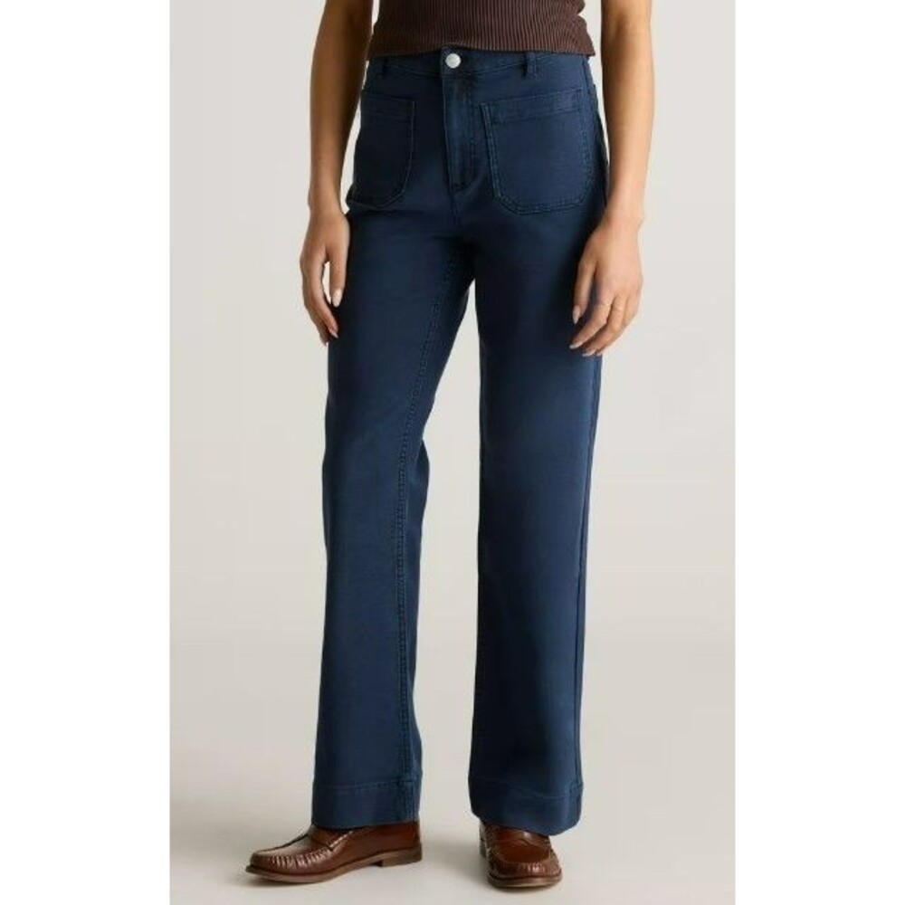 Quince sz. 6 Navy Blue French Terry Wide Leg Pants Casual Minimalist Classic